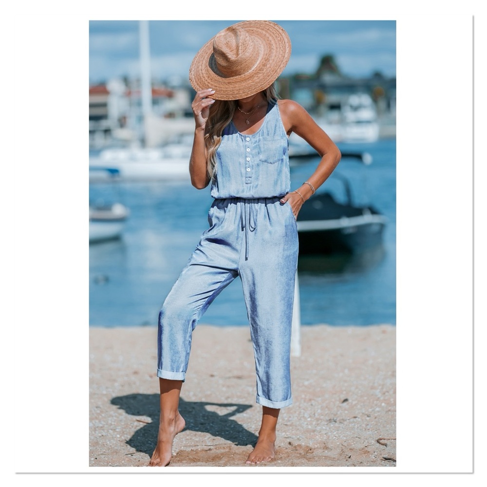 CUPSHE Denim Tie-Waist Jumpsuit